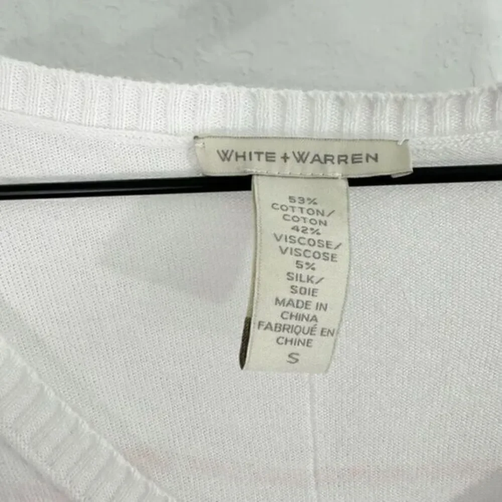 White + Warren Striped Print Silk V Neck Pullover Sweater White Pink Size Small‎ - Picture 2 of 10